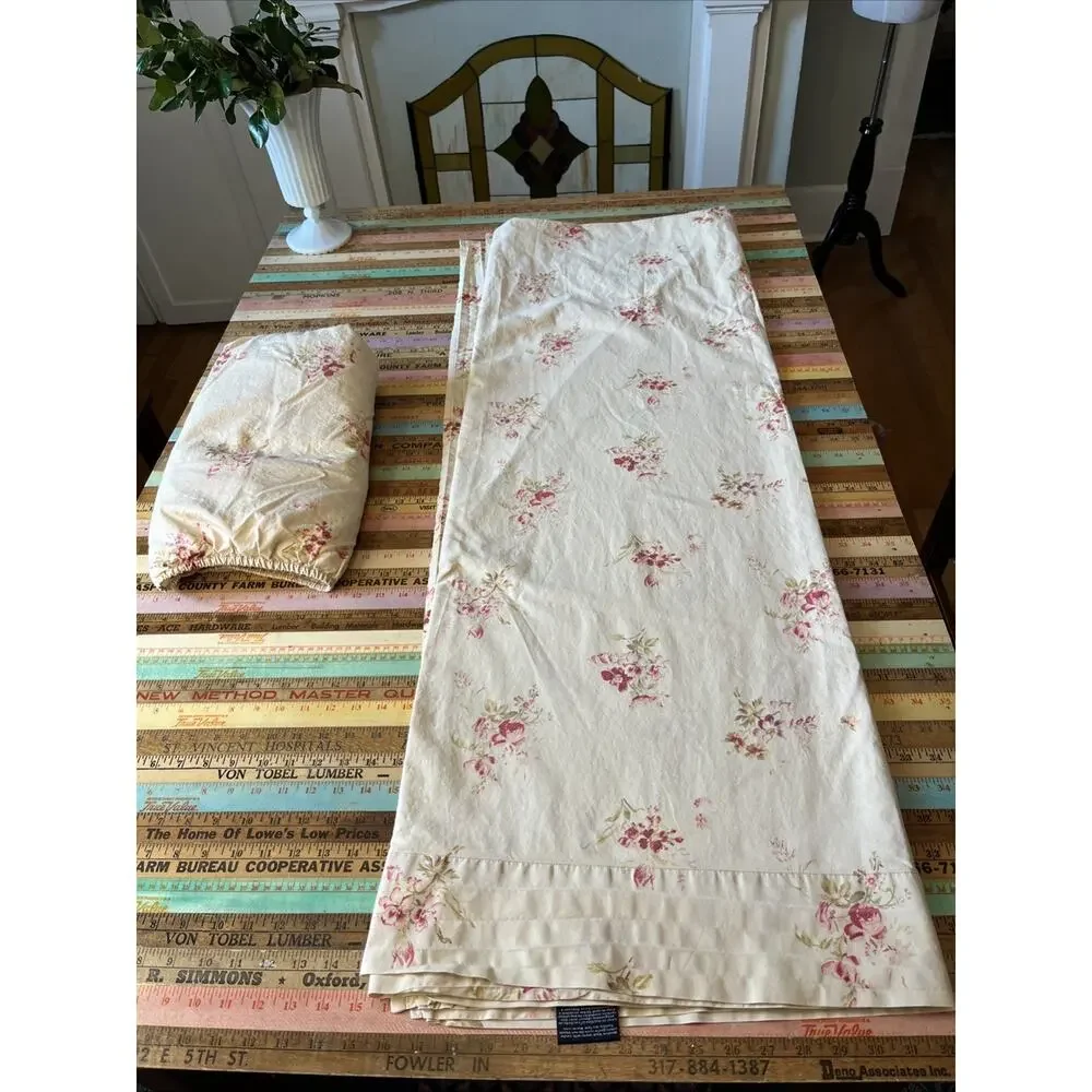 Vtg Chaps Essex Garden Cottage Shabby Rose Floral Sheet Set Twin Ralph Lauren
